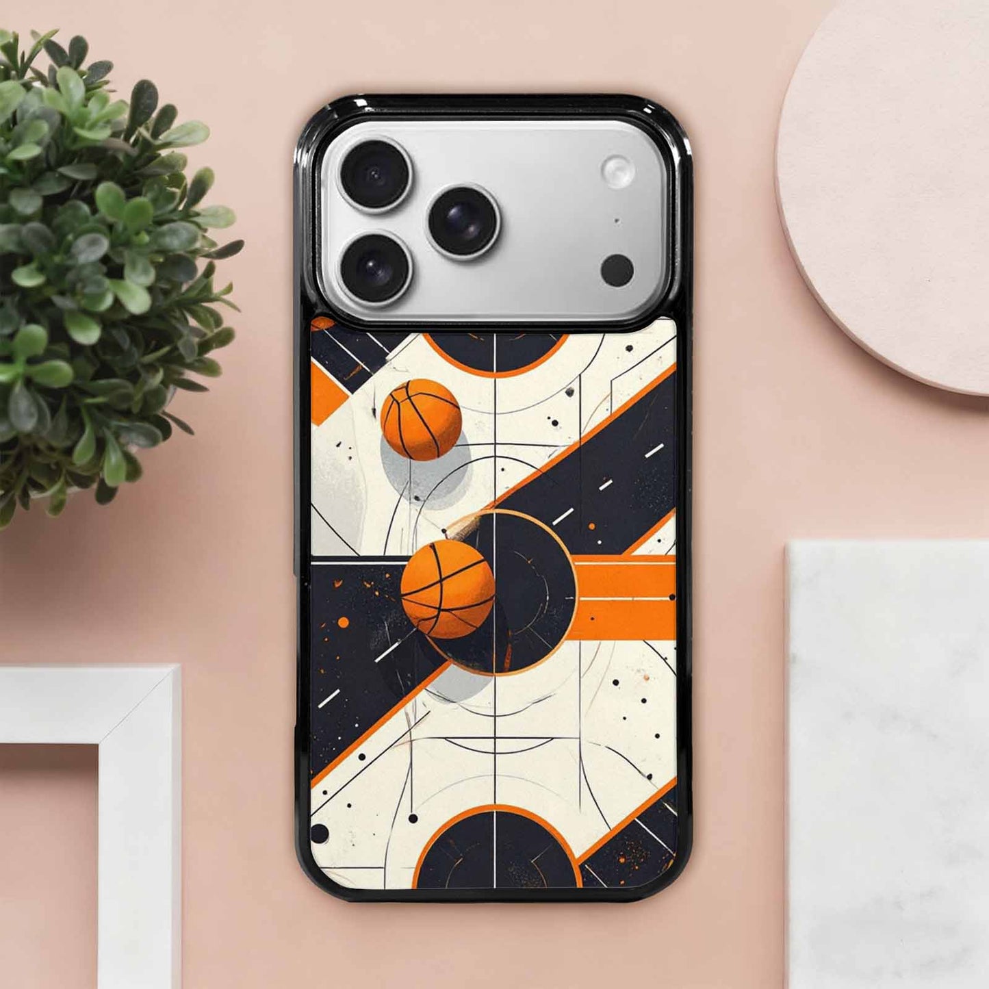 iPhone 17 Pro Max Case — Basketball Pattern, Court Lines Original Art, Unique Phone Case Design