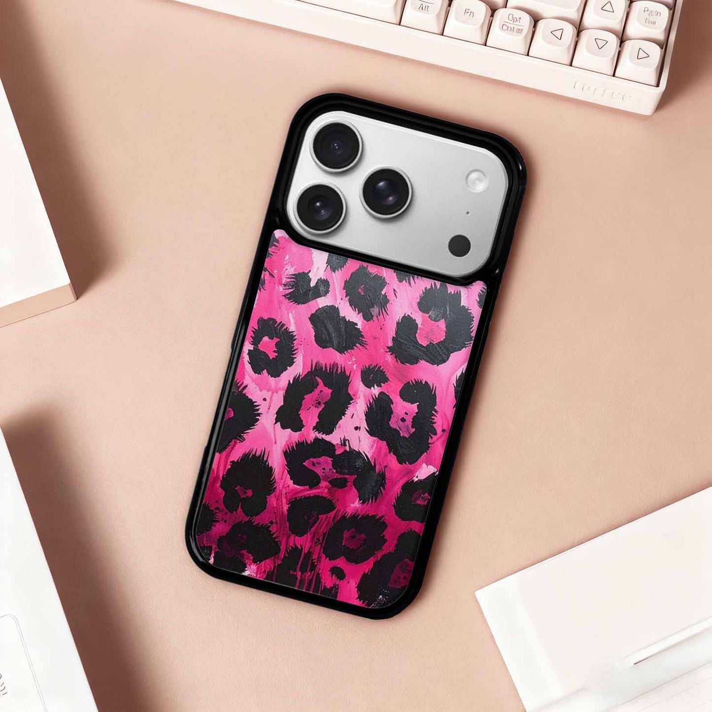 iPhone 17 Pro Case — Black Pink Ink Animal Print Animal, Custom Printed Phone Case