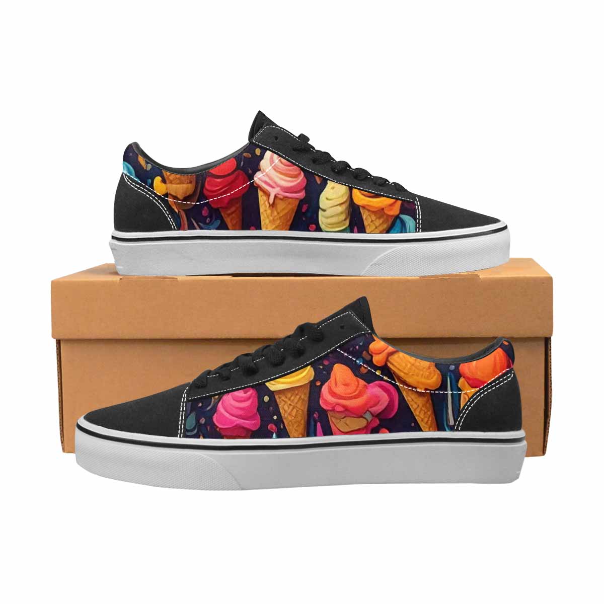 WOMEN'S Ice Cream Motif Lace-Up Canvas Wallpaper Art Custom Sneakers