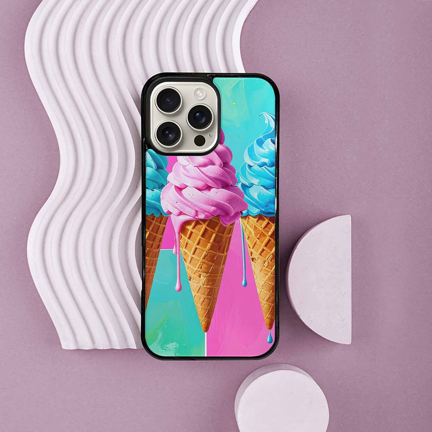 iPhone 16 Pro Max Case — Collage Of Overlapping Waffle Cones Icecream, Custom Print Case Cover