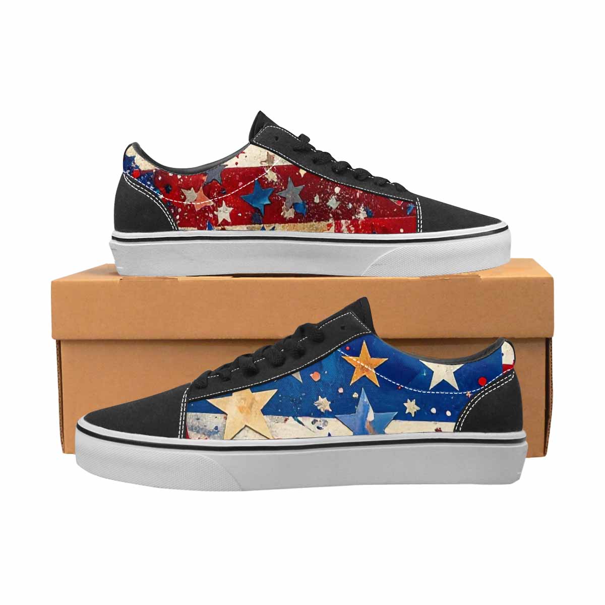 WOMEN'S Patriotic Stars Stripes Lace-Up Canvas Wallpaper Art Custom Sneakers
