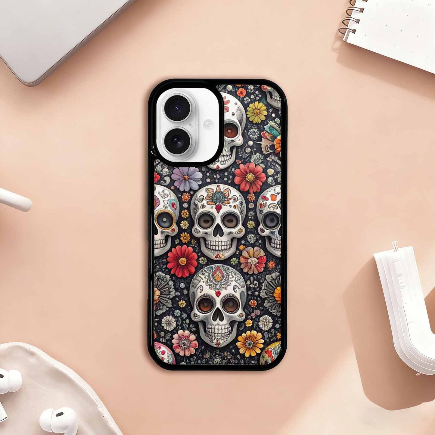 iPhone 17 Case — Greyscale Black And White Gothic Skulls, Unique Phone Case Design