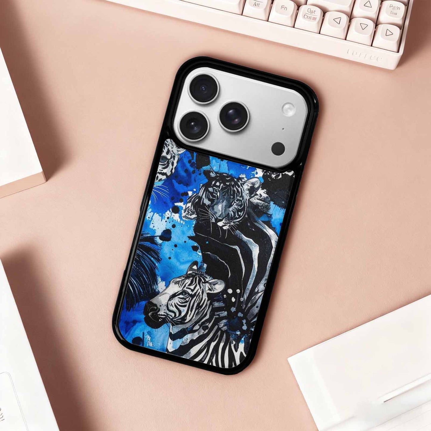 iPhone 17 Pro Case — Animal Print Black Blue Ink Animal, Customized Protective Case