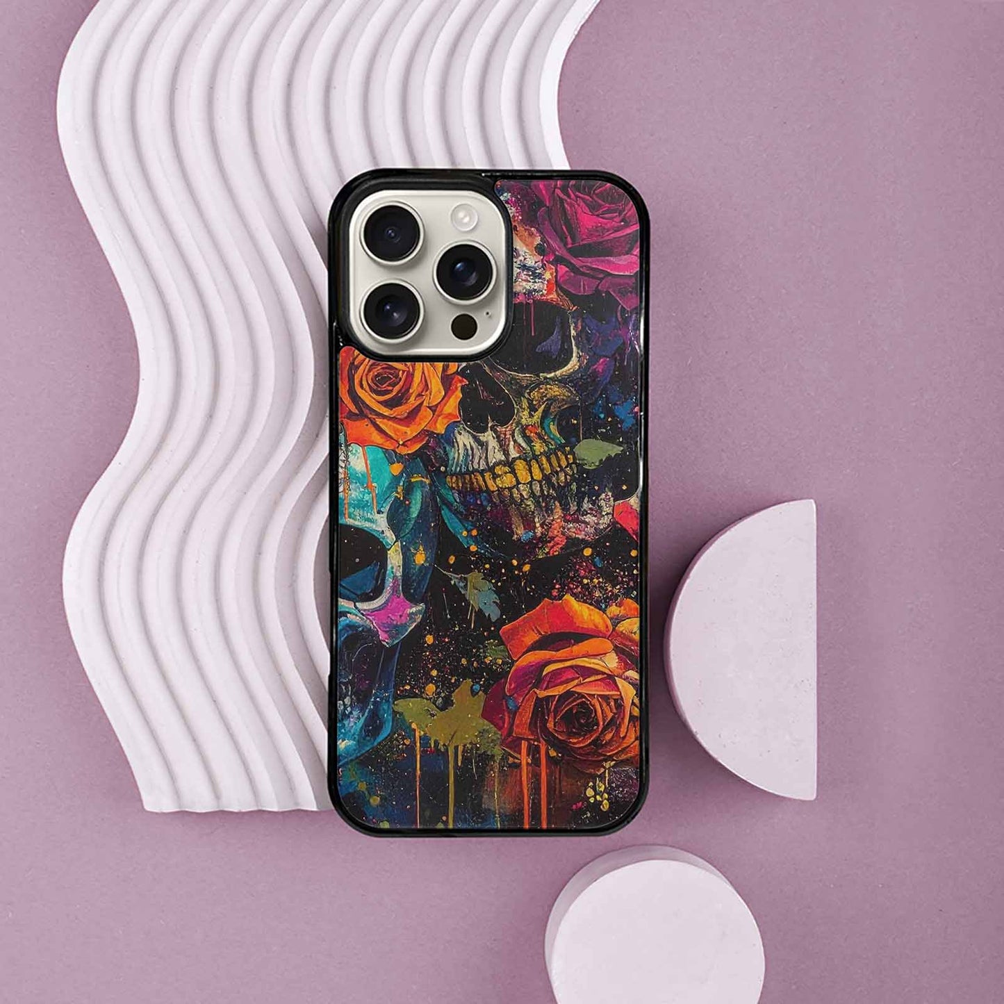 iPhone 16 Pro Max Case — Skulls Roses Acid Wash Custom, Custom Phone Case
