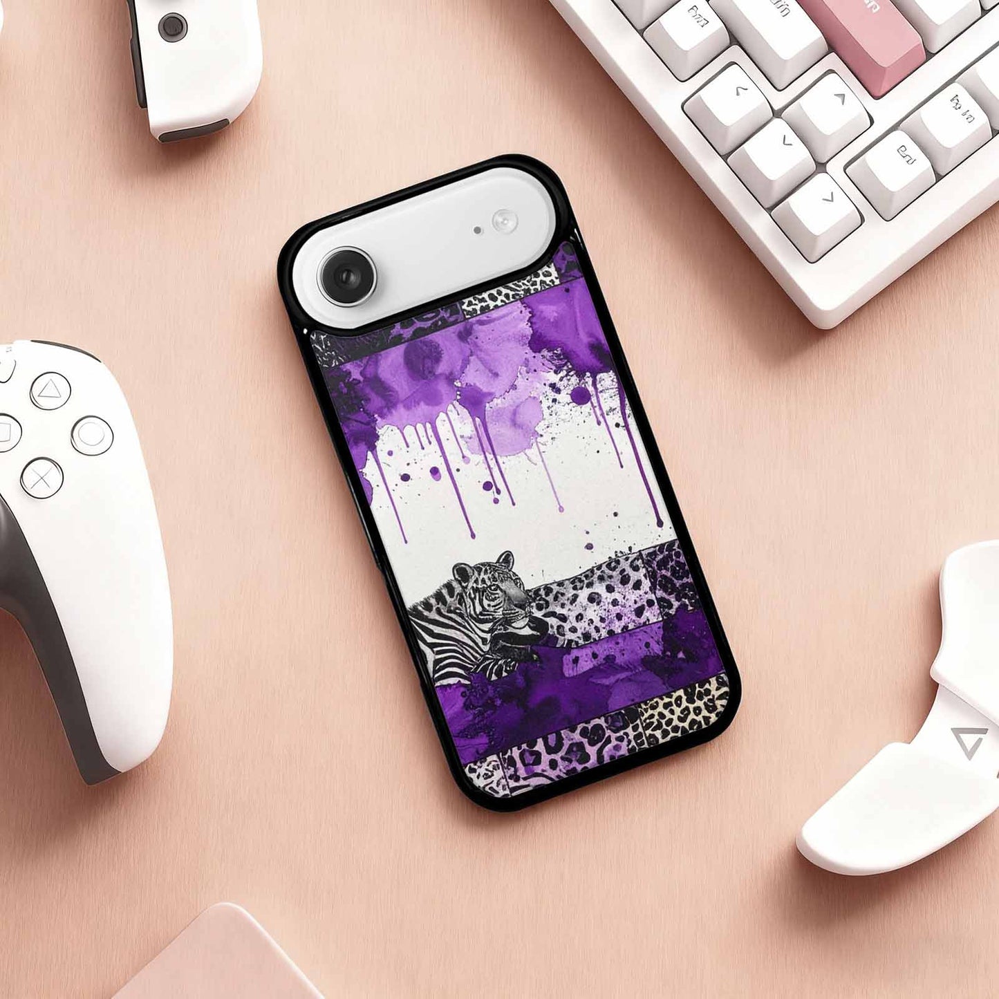 iPhone 17 Air Case — Black Purple Ink Animal Print Animal, Custom Designed Case Cover
