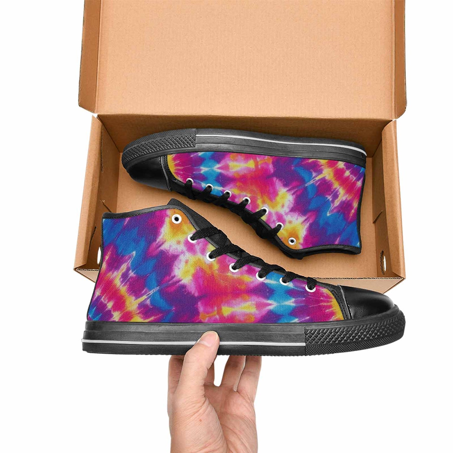 MEN'S Tie Dye Spiral High Top Canvas Vibrant Chaos Custom Sneakers