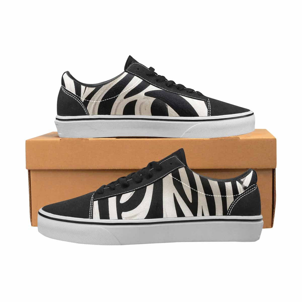WOMEN'S Modern Zebra Stripe Canvas Lace-Up Wallpaper Art Sneakers