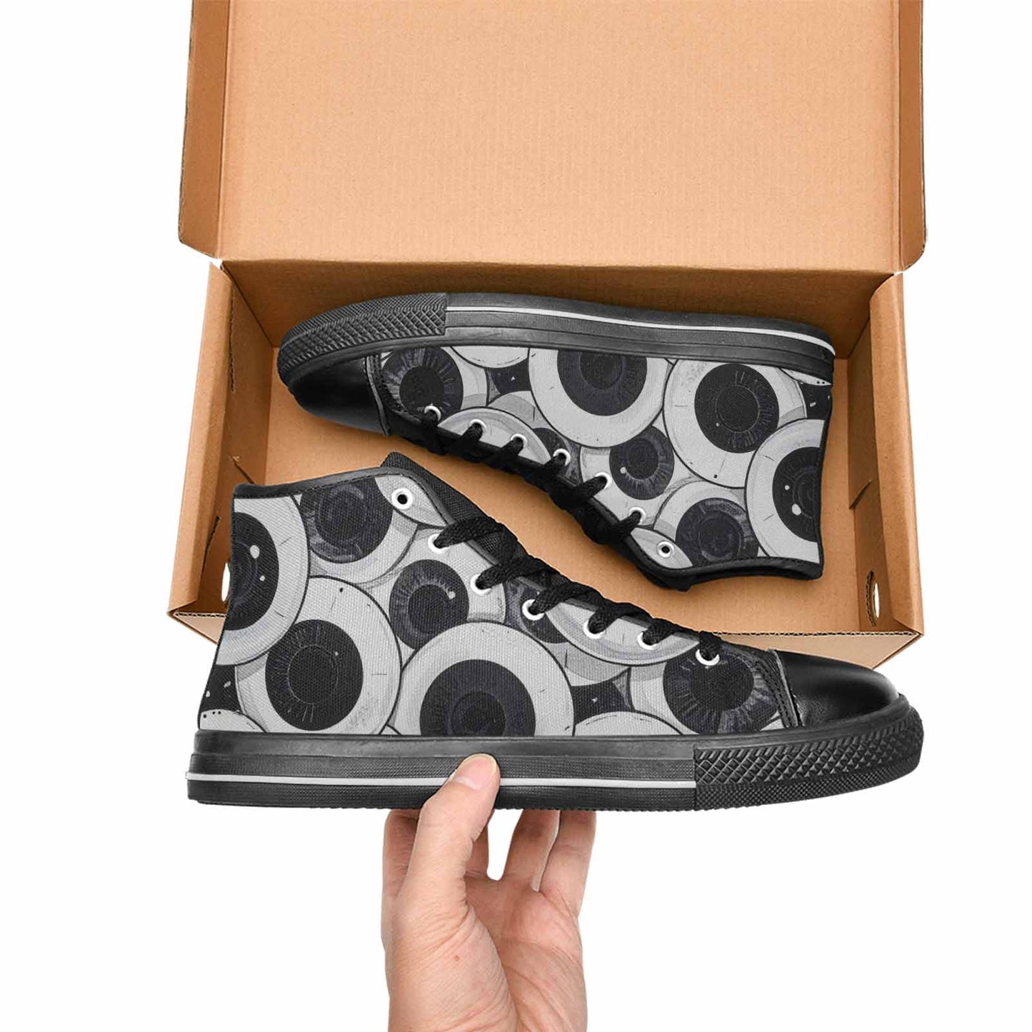 MEN'S Googly Cartoon Eyeballs High Top Canvas Wallpaper Art Custom Shoes