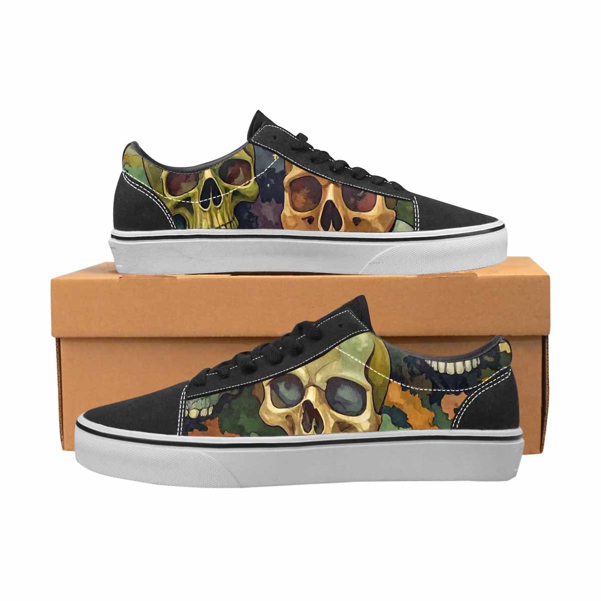 WOMEN'S Skulls Camo Skulls Lace-Up Canvas Vibrant Chaos Sneakers