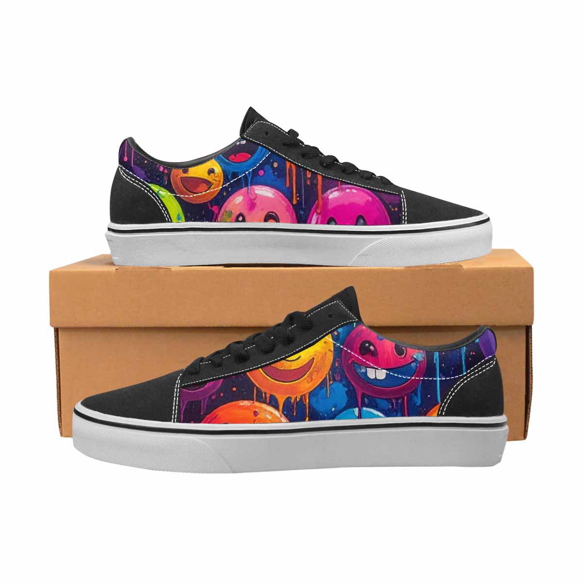 WOMEN'S Smiley Faces × Glow Lace-Up Canvas Dark Academia Custom Sneakers
