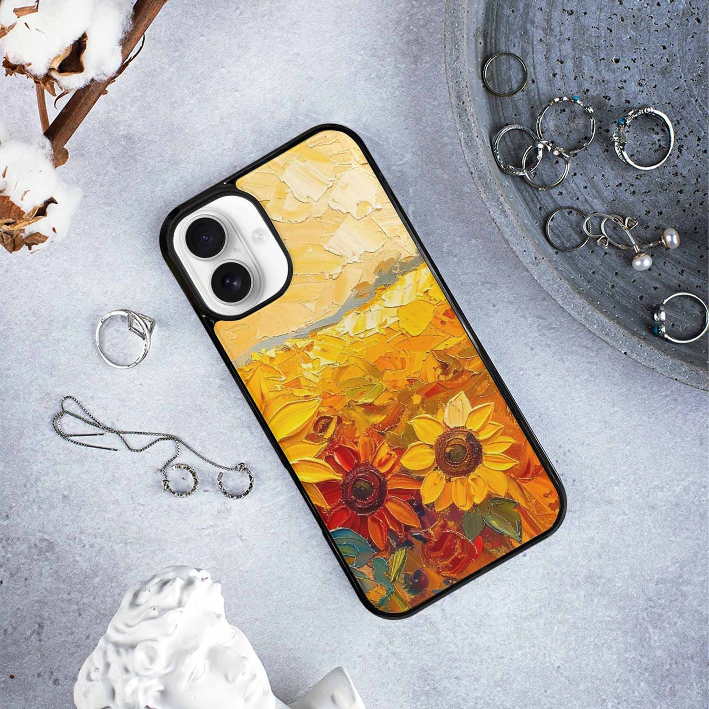 iPhone 16 Plus Case — Impressionist Sunflower Brushstroke Pattern Hundreds Of, Original Design Phone Case