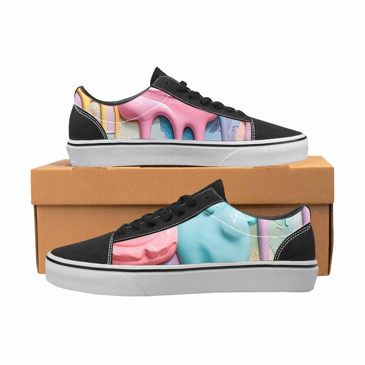 WOMEN'S Soft Serve Swirl Monster Characters Canvas Lace-Up Neon Fantasy Custom Shoes