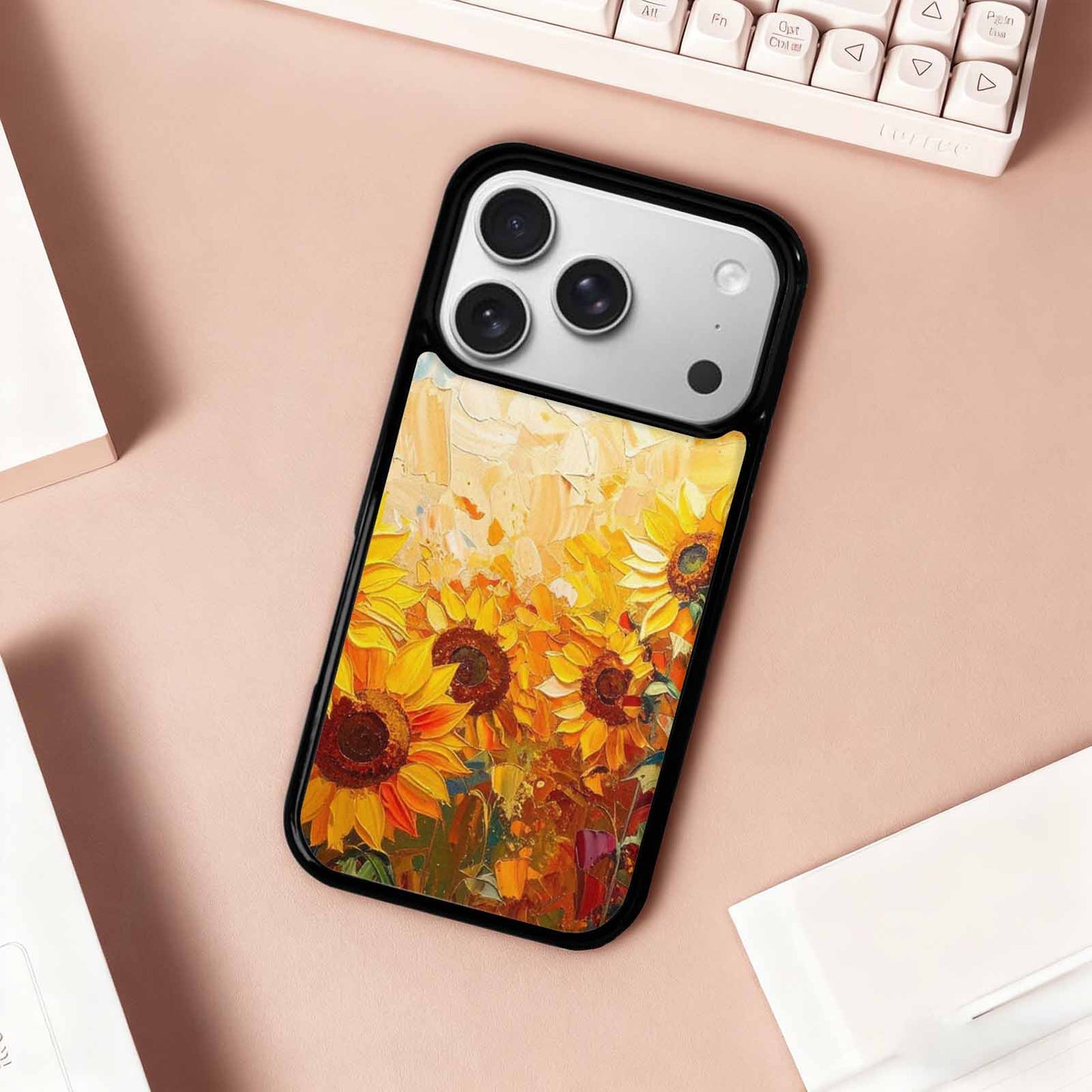 iPhone 17 Pro Case — Impressionist Sunflower Brushstroke Pattern Hundreds Floral, Custom Made Phone Cover