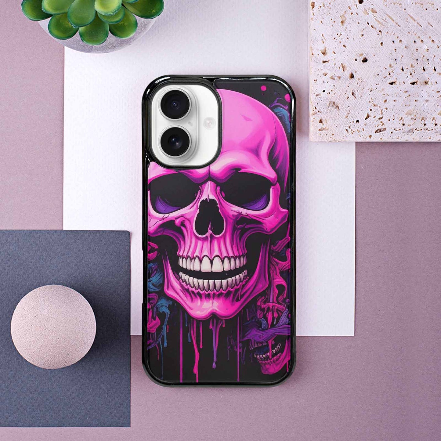iPhone 16 Case — Pink Purple Skeletons Neon Drip Melting, Customized Protective Case