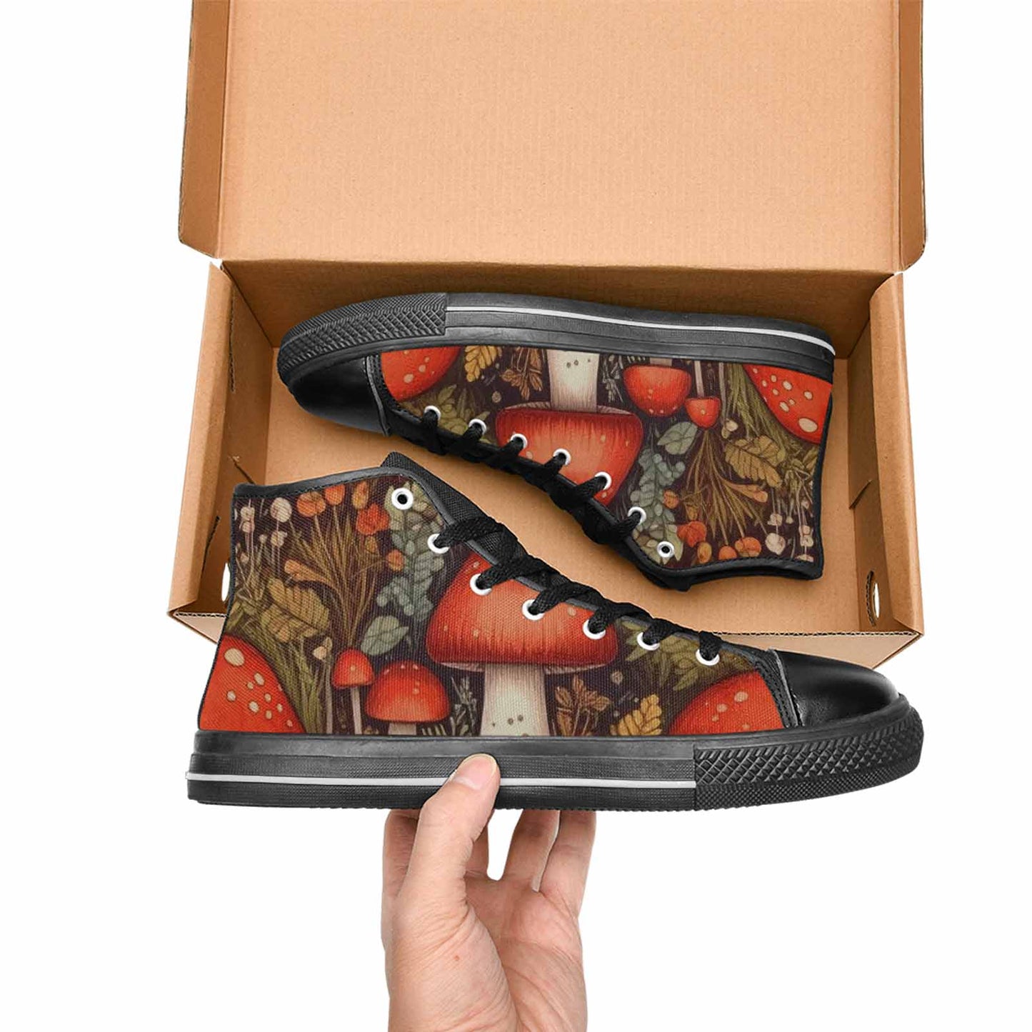 MEN'S Mushroom High Top Canvas Dark Academia Custom Sneakers
