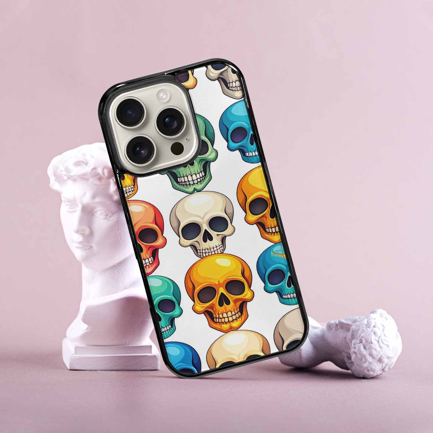 iPhone 16 Pro Case — Vibrant Skull Seamless, Custom Print Case Cover