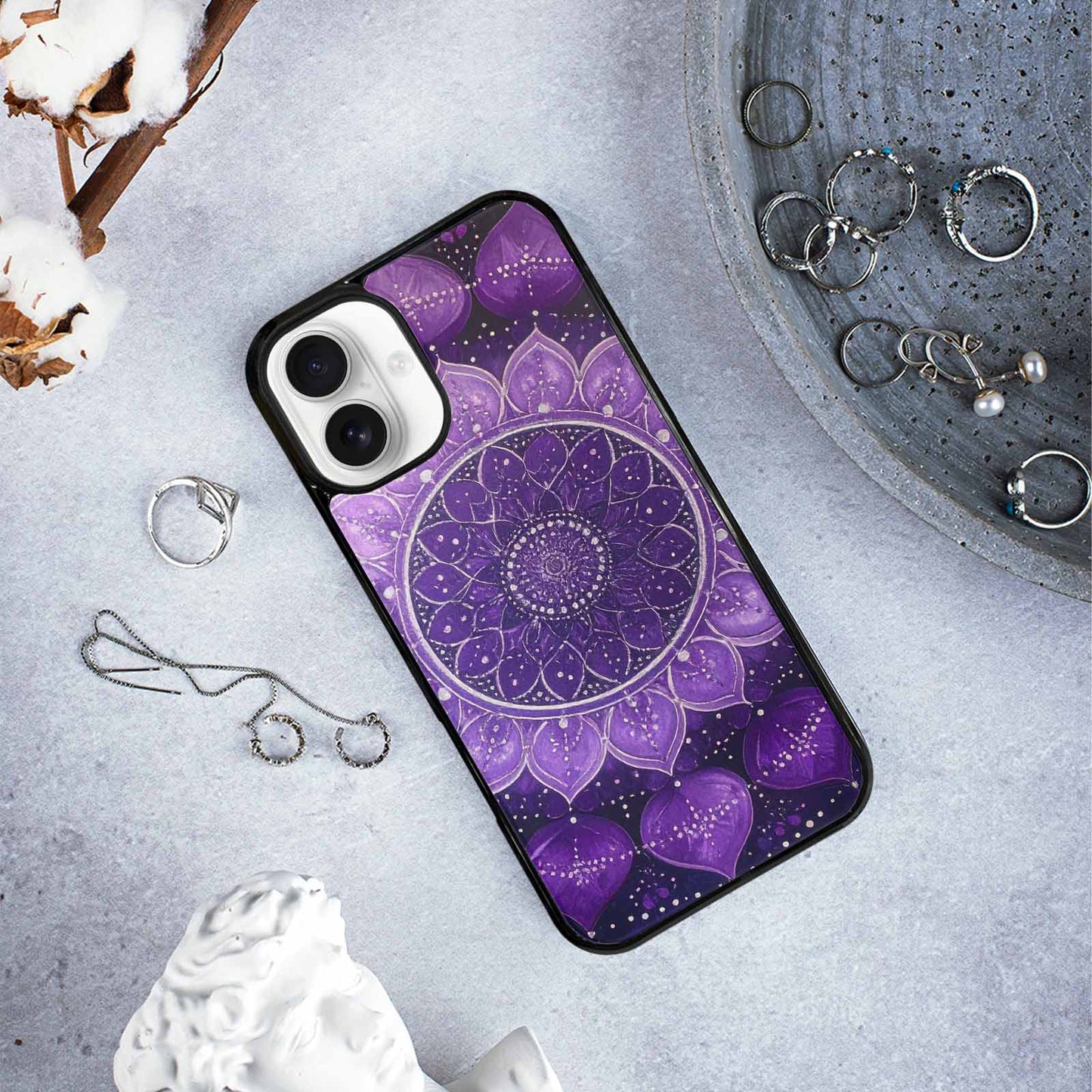 iPhone 16 Plus Case — Purple Mandala Bohemian Print Edge To, Original Design Phone Case