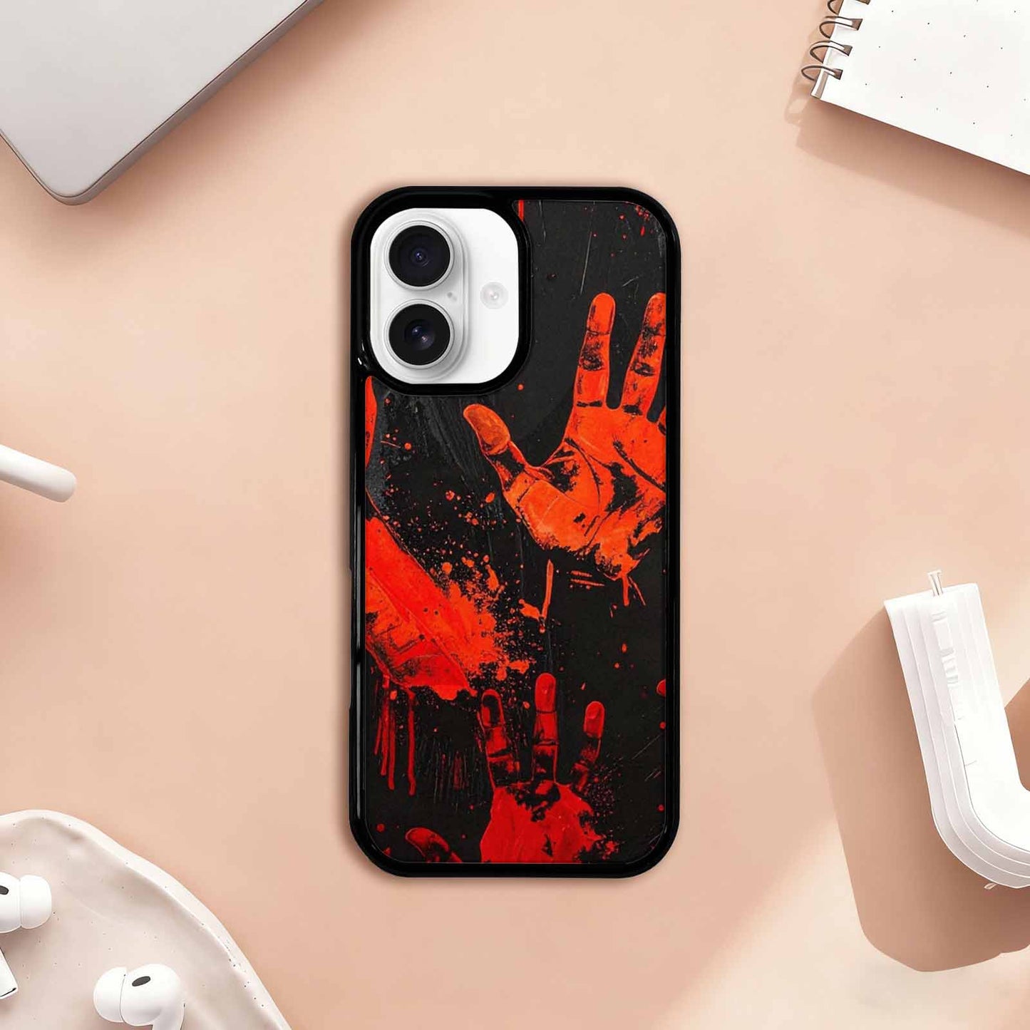 iPhone 17 Case — Halloween Splatter Handprint Original Art, Custom Made Phone Cover
