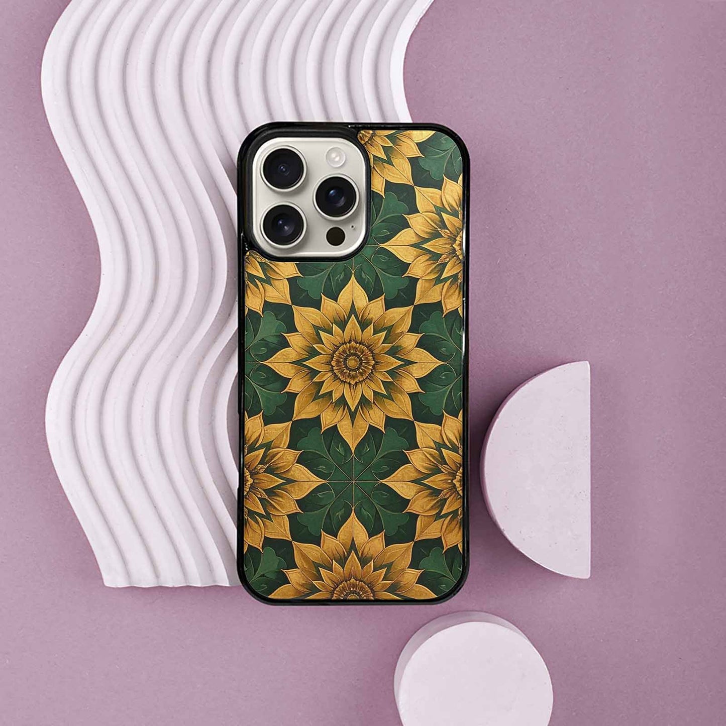 iPhone 16 Pro Max Case — Sunflower Motifs Arranged In A Repeating, Customized Protective Case