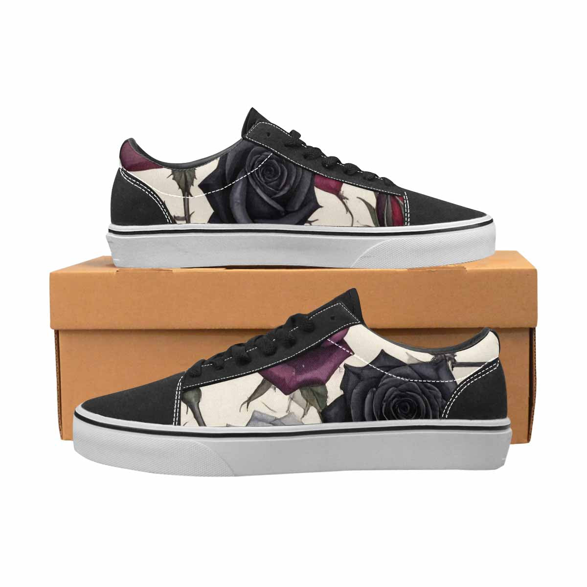 MEN'S Black Gothic Rose Canvas Lace-Up Aesthetic Shoes