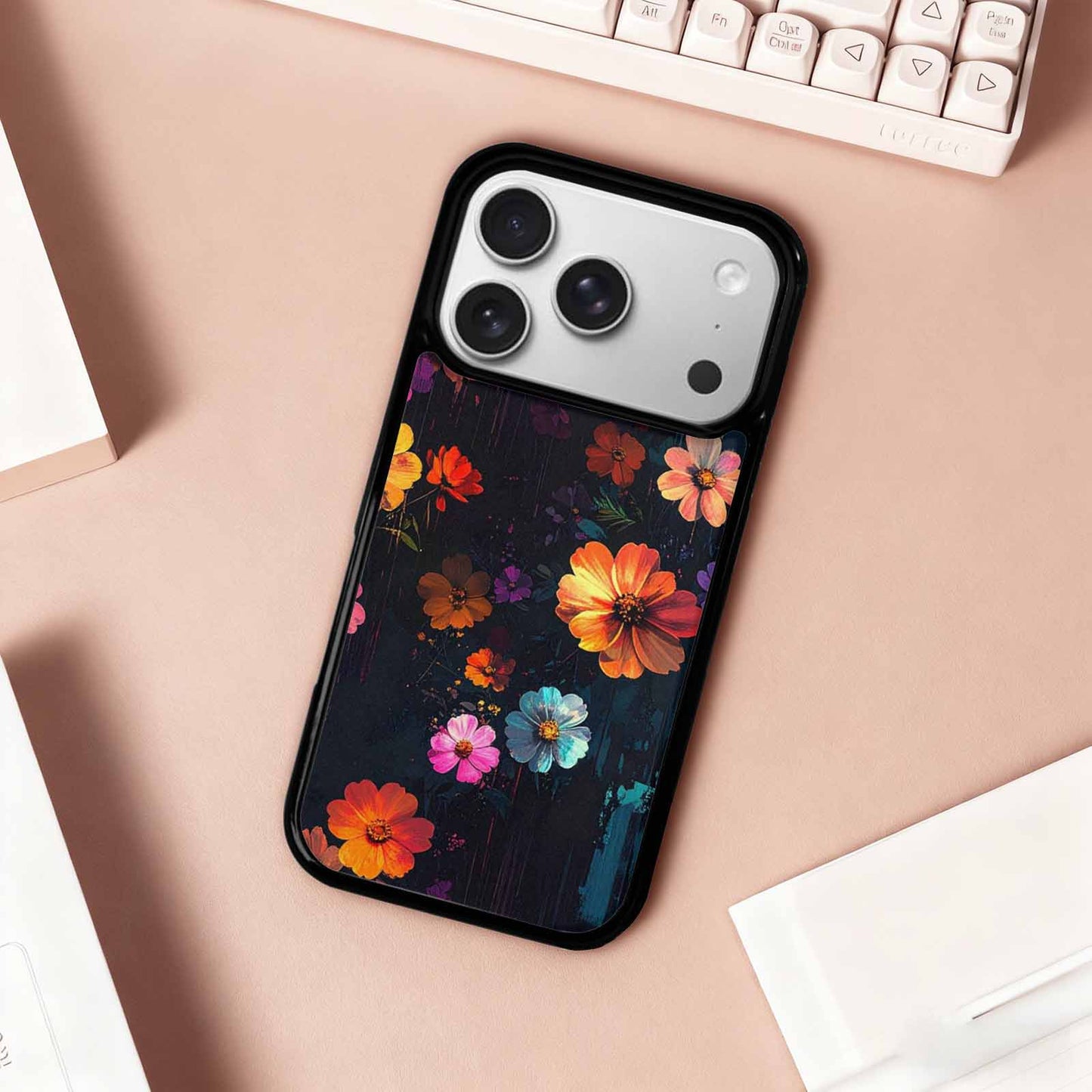 iPhone 17 Pro Case — Shadowy Glitch Floral Pattern Hundreds Floral, Custom Phone Case