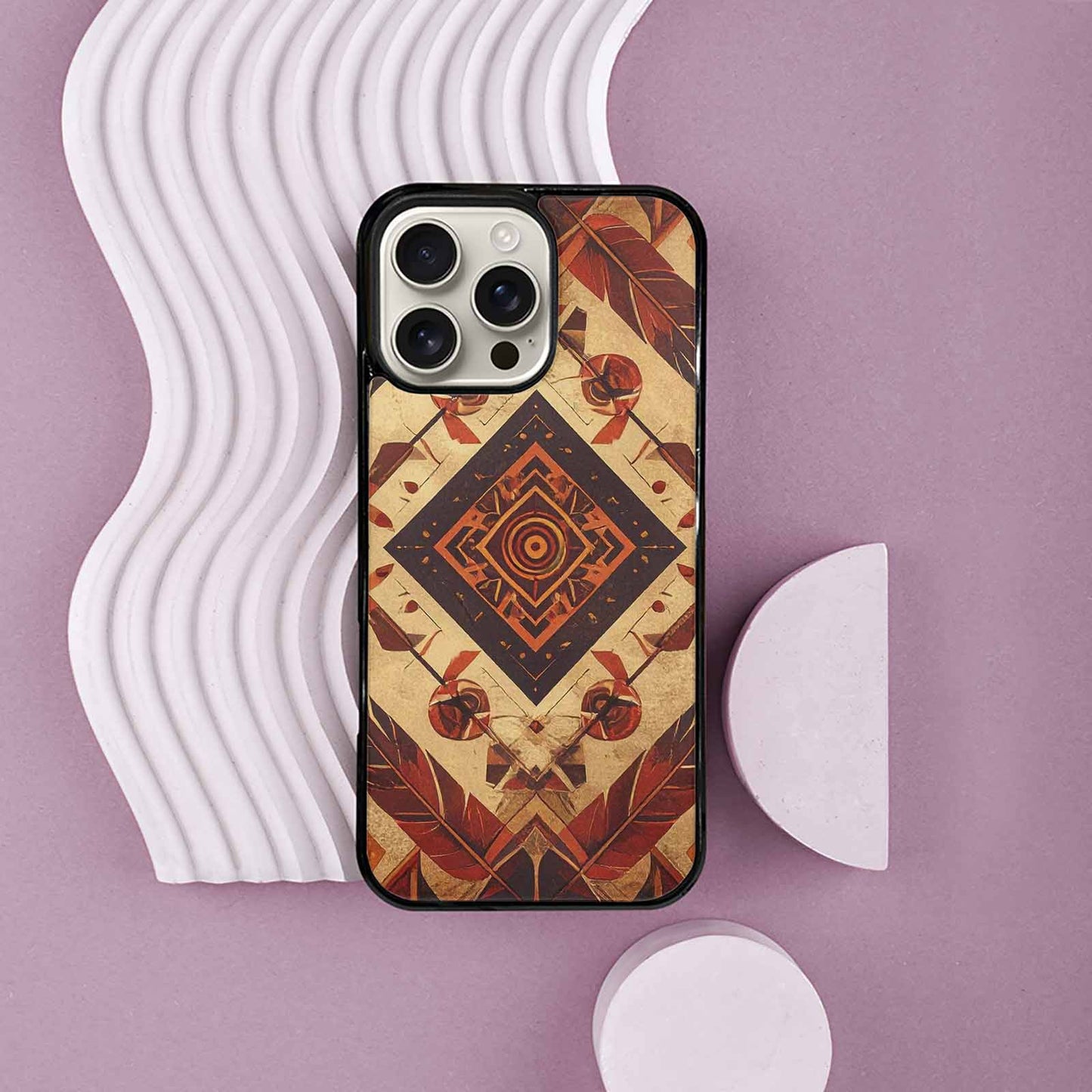 iPhone 16 Pro Max Case — Native American Geometric Pattern Arrows Feathers, Unique Phone Case Design