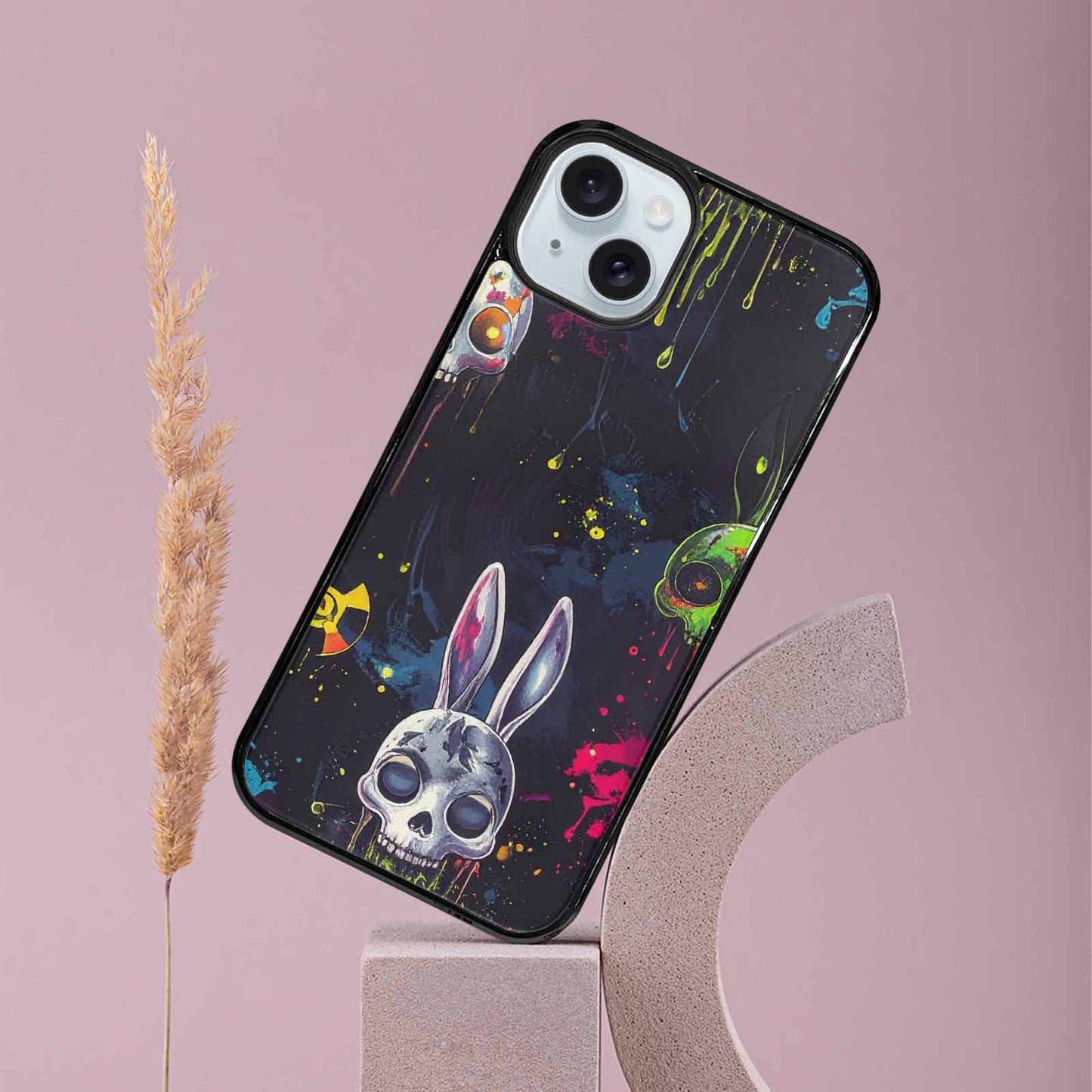 iPhone 15 Plus Case — Radioactive Ghost Bunny Skull Small Radioactive, Custom Art Phone Cover
