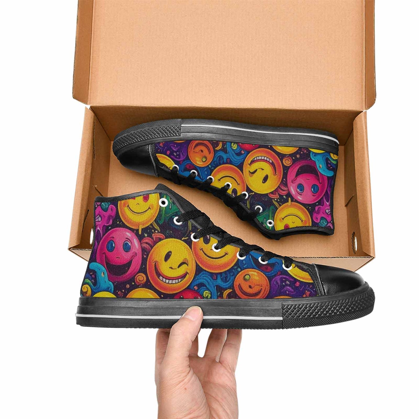 MEN'S Yellow Smiley Face High Top Canvas Y2K Custom Sneakers