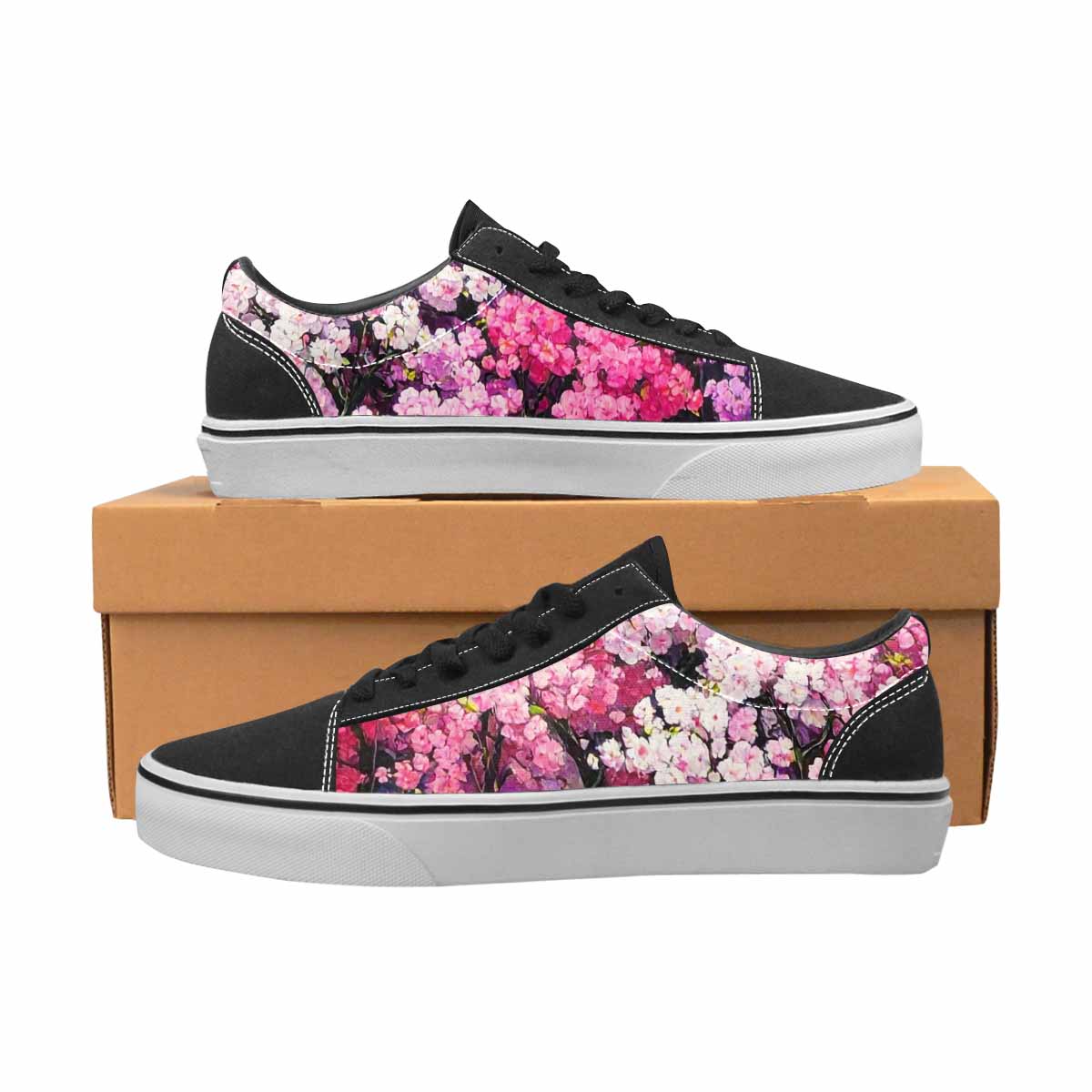 WOMEN'S Cherry Blossom Branch Lace-Up Canvas Vibrant Chaos Sneakers