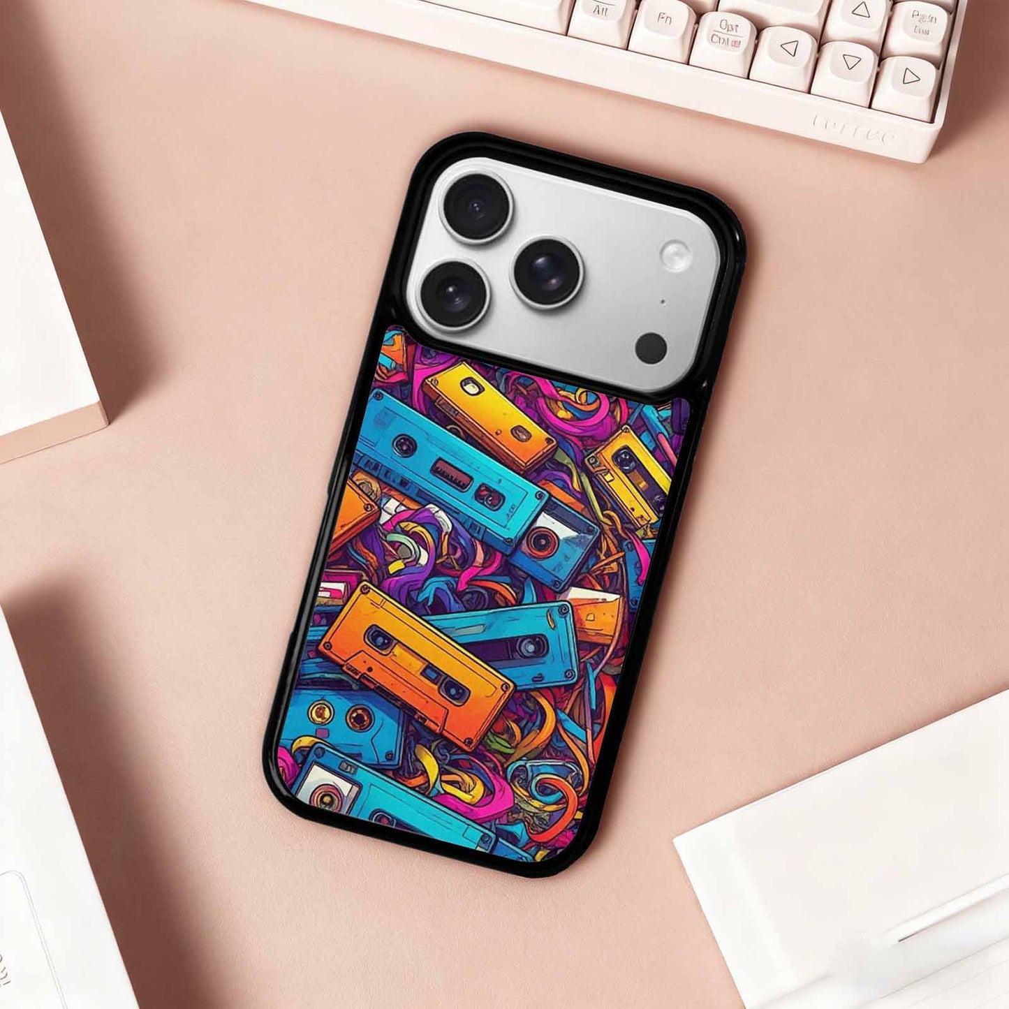 iPhone 17 Pro Case — Retro Cassette Tape Pattern Hundreds Retro, Custom Phone Case