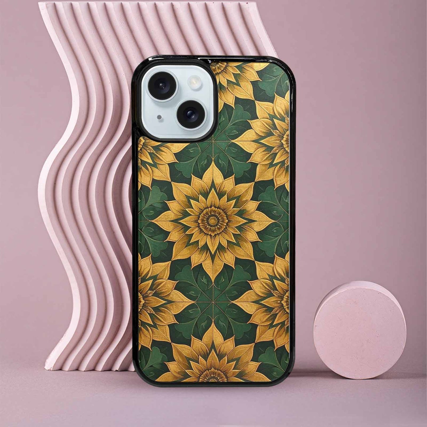 iPhone 15 Case — Sunflower Mandala Kaleidoscope Custom, Personalized Phone Case