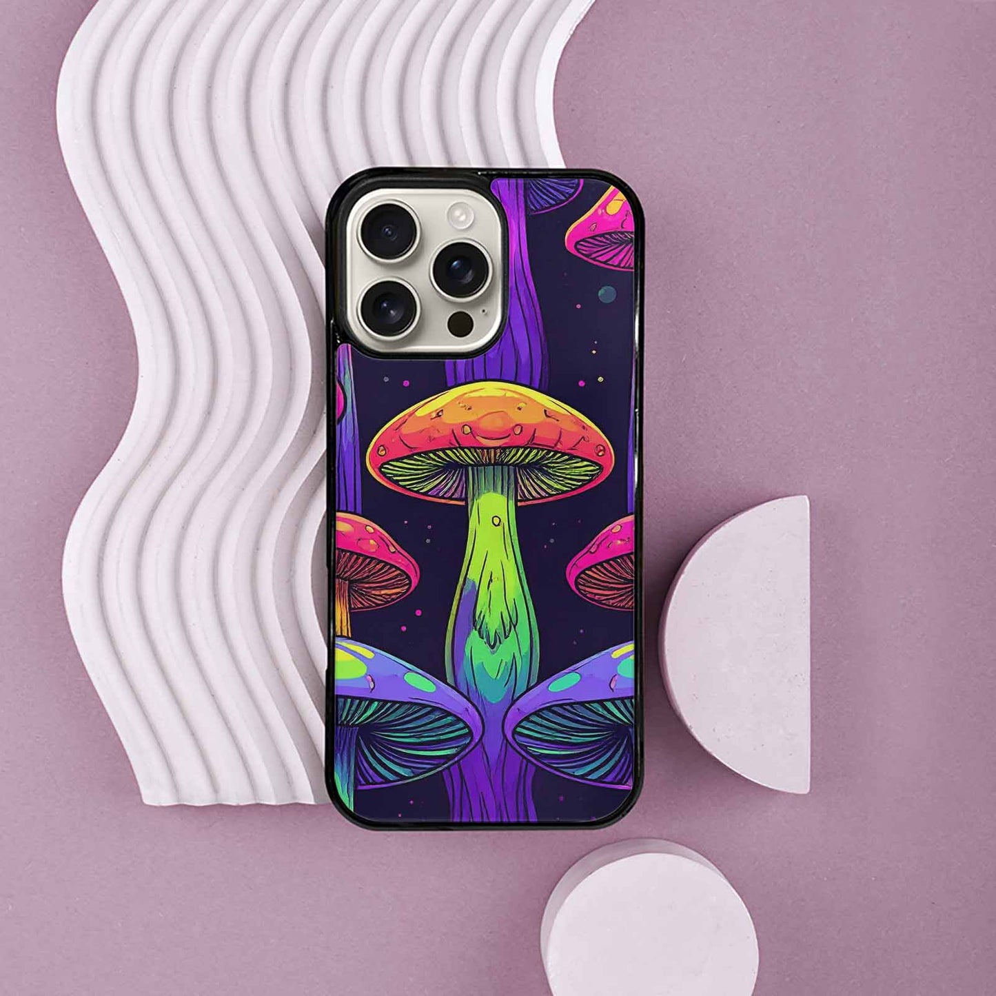 iPhone 16 Pro Max Case — Psychedelic Mushroom Cartoon Pattern, Custom Made Phone Cover