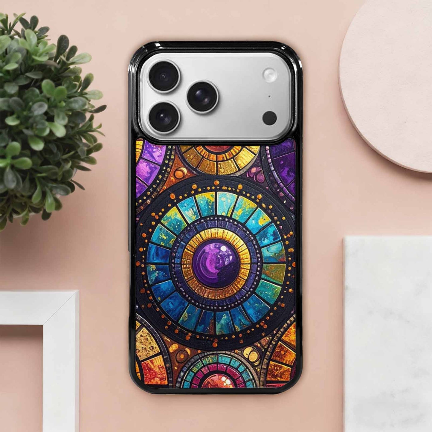 iPhone 17 Pro Max Case — Iridescent Fantasy Sun Original Art, Unique Phone Case Design