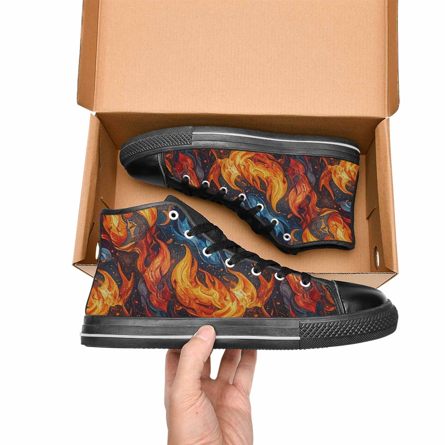 MEN'S Fire Flame High Top Canvas Cottagecore Custom Shoes