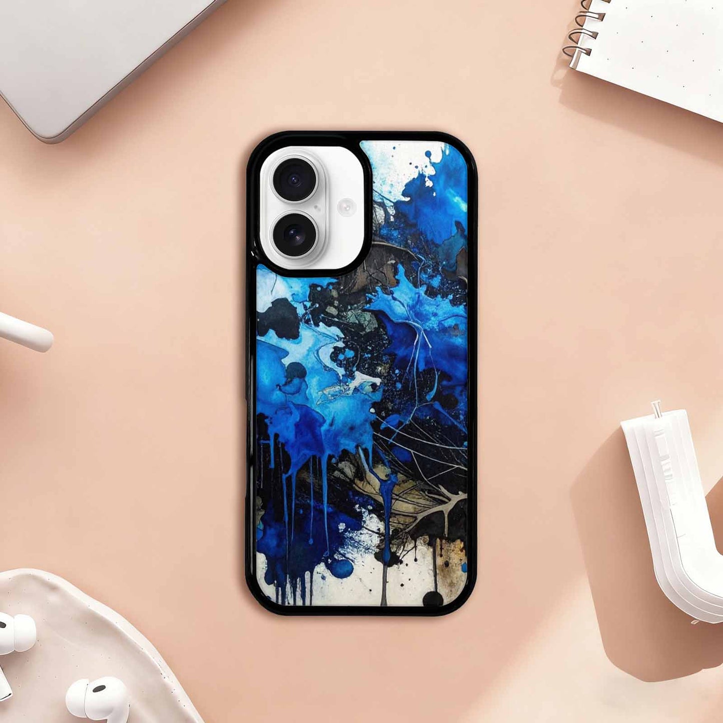 iPhone 17 Case — Black & Blue Ink Camo, Custom Made Phone Cover