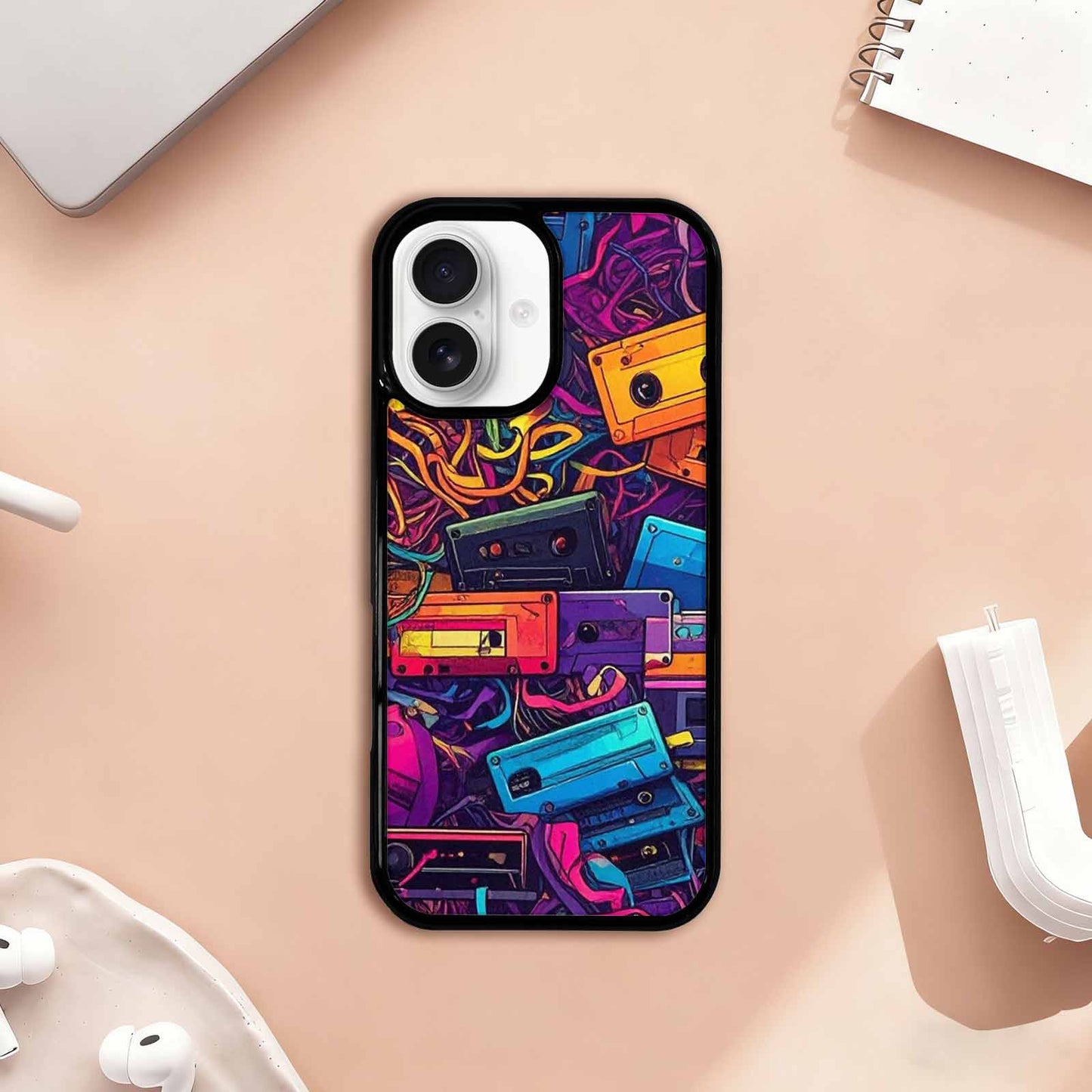 iPhone 17 Case — Retro Cassette Tape Pattern Retro Vintage, Customized Protective Case