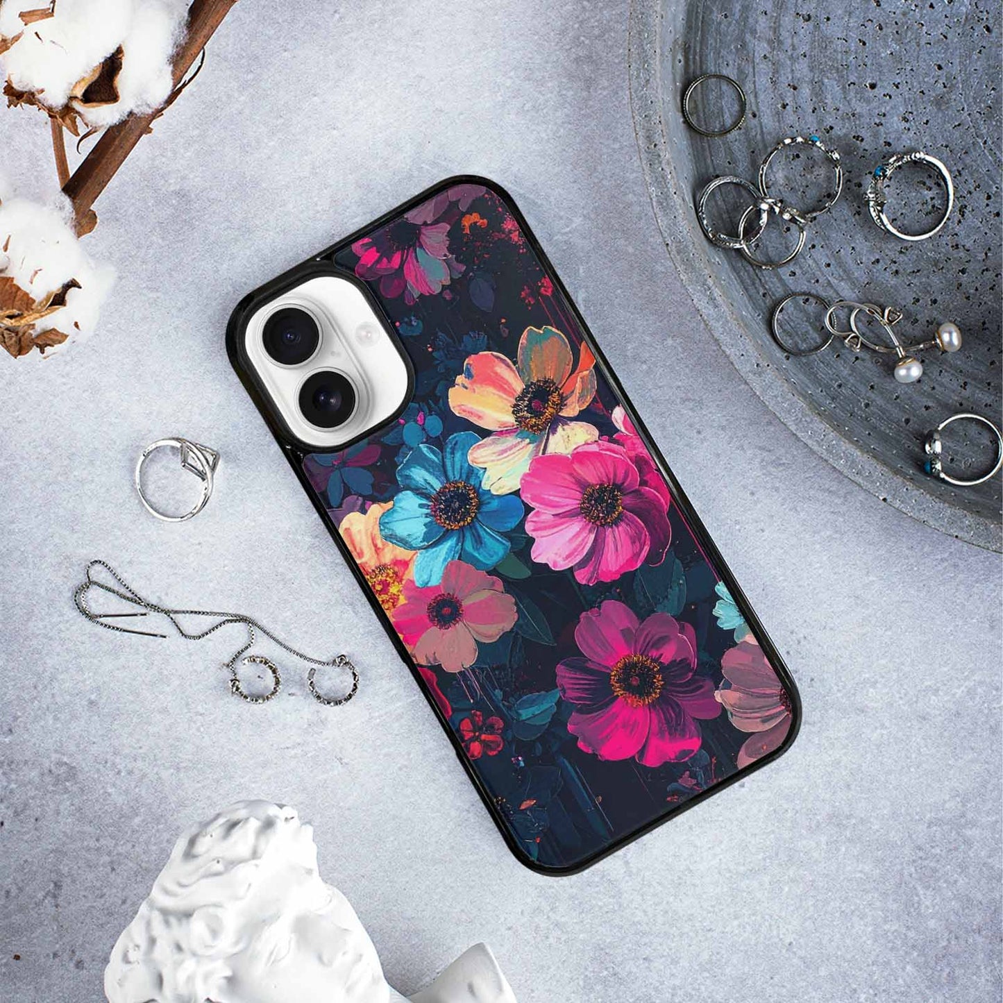 iPhone 16 Plus Case — Shadowy Glitch Floral Pattern Hundreds Of, Custom Print Case Cover
