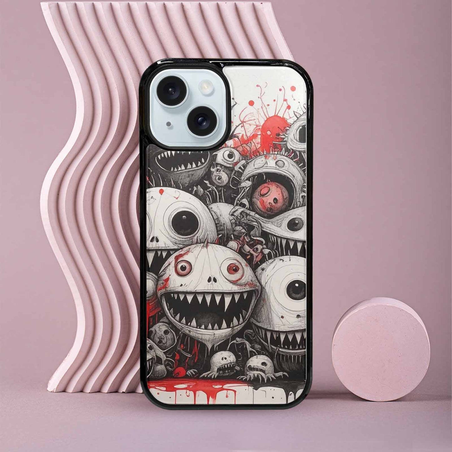 iPhone 15 Case — Multi Eye Monster Black Red Ink, Unique Phone Case Design