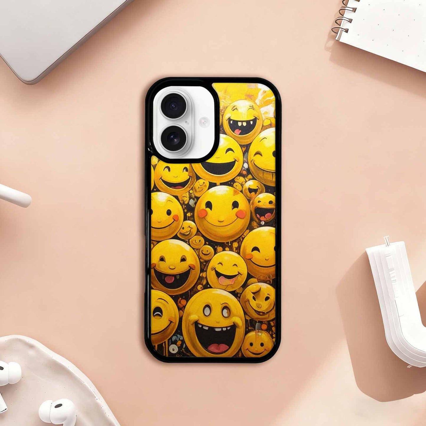 iPhone 17 Case — Melting Moon Smiley Yellow Original Art, Custom Designed Case Cover
