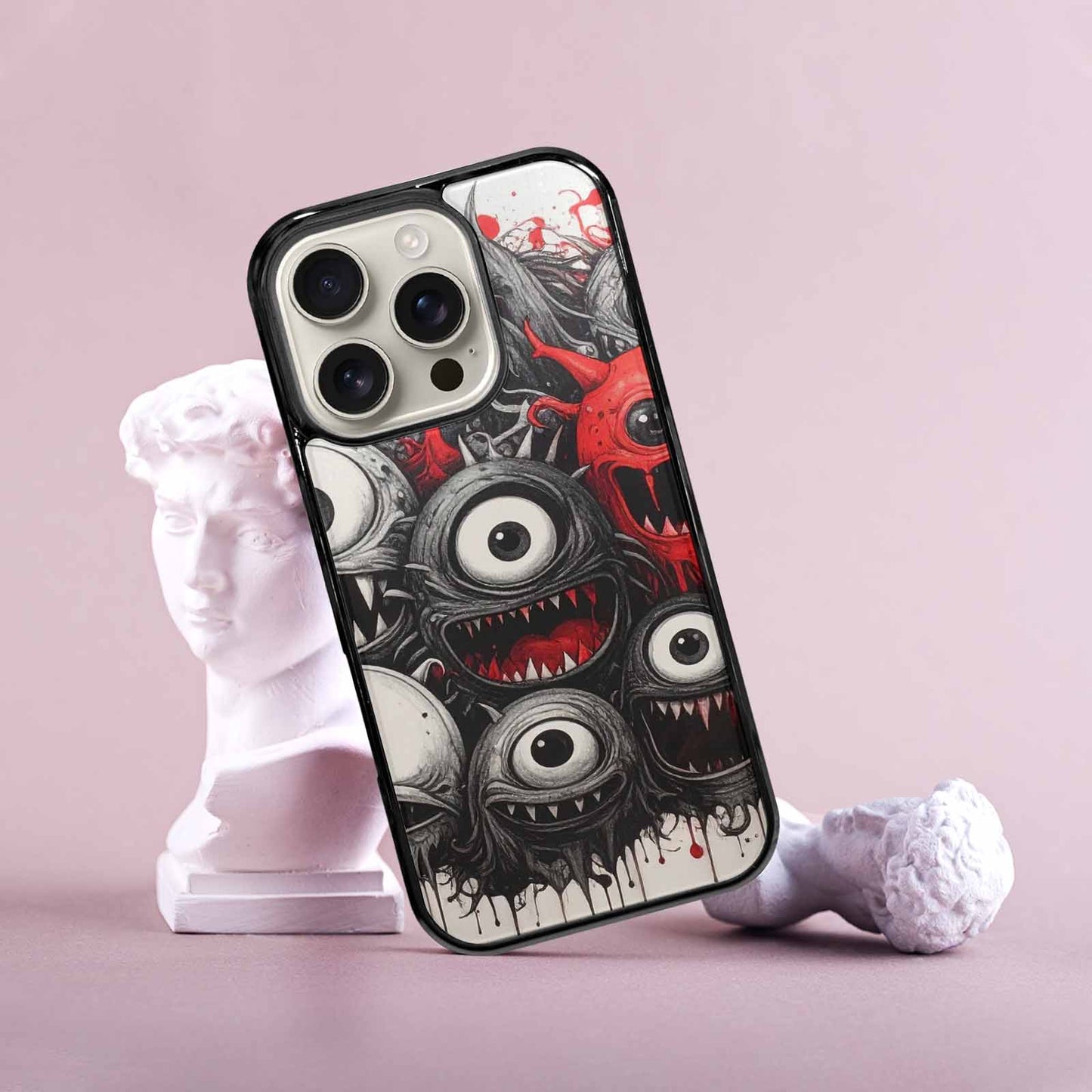iPhone 16 Pro Case — Multi Eye Monster Black Red Ink, Custom Art Phone Cover
