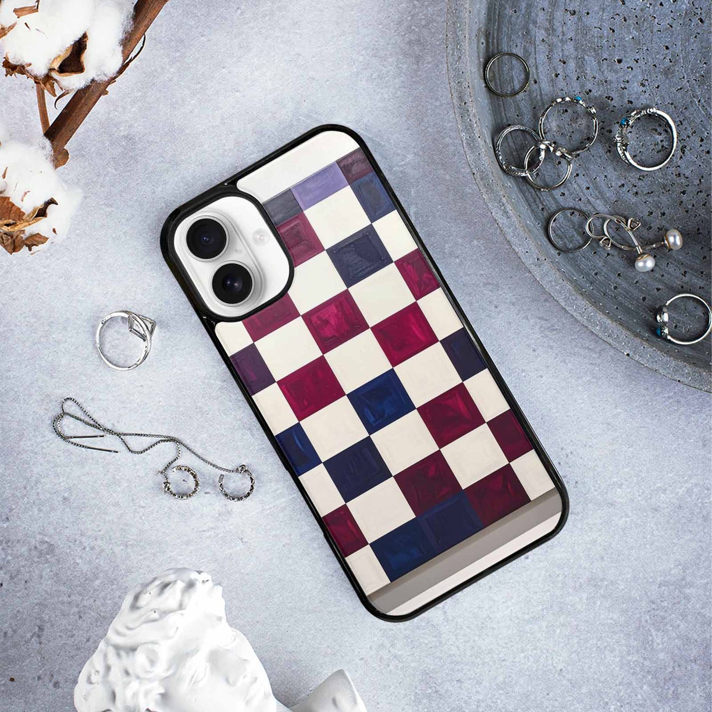 iPhone 16 Plus Case — Checkerboard Print, Custom Made Phone Cover