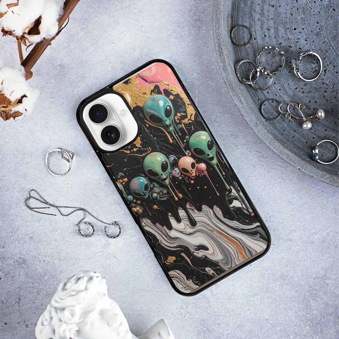 iPhone 16 Plus Case — Aliens Marblemelting Aliens Pa Ciq, Unique Phone Case Design