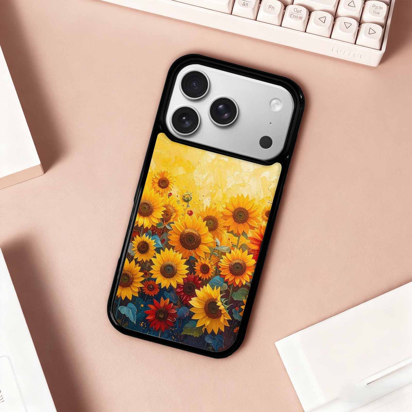 iPhone 17 Pro Case — Full Color Vibrant Sunflower Burst Floral, Personalized Phone Case