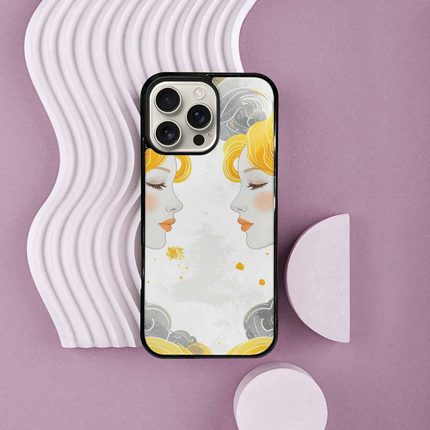 iPhone 16 Pro Max Case — Gemini Twins Zodiac Pattern Seamless Repeat, Personalized Phone Case