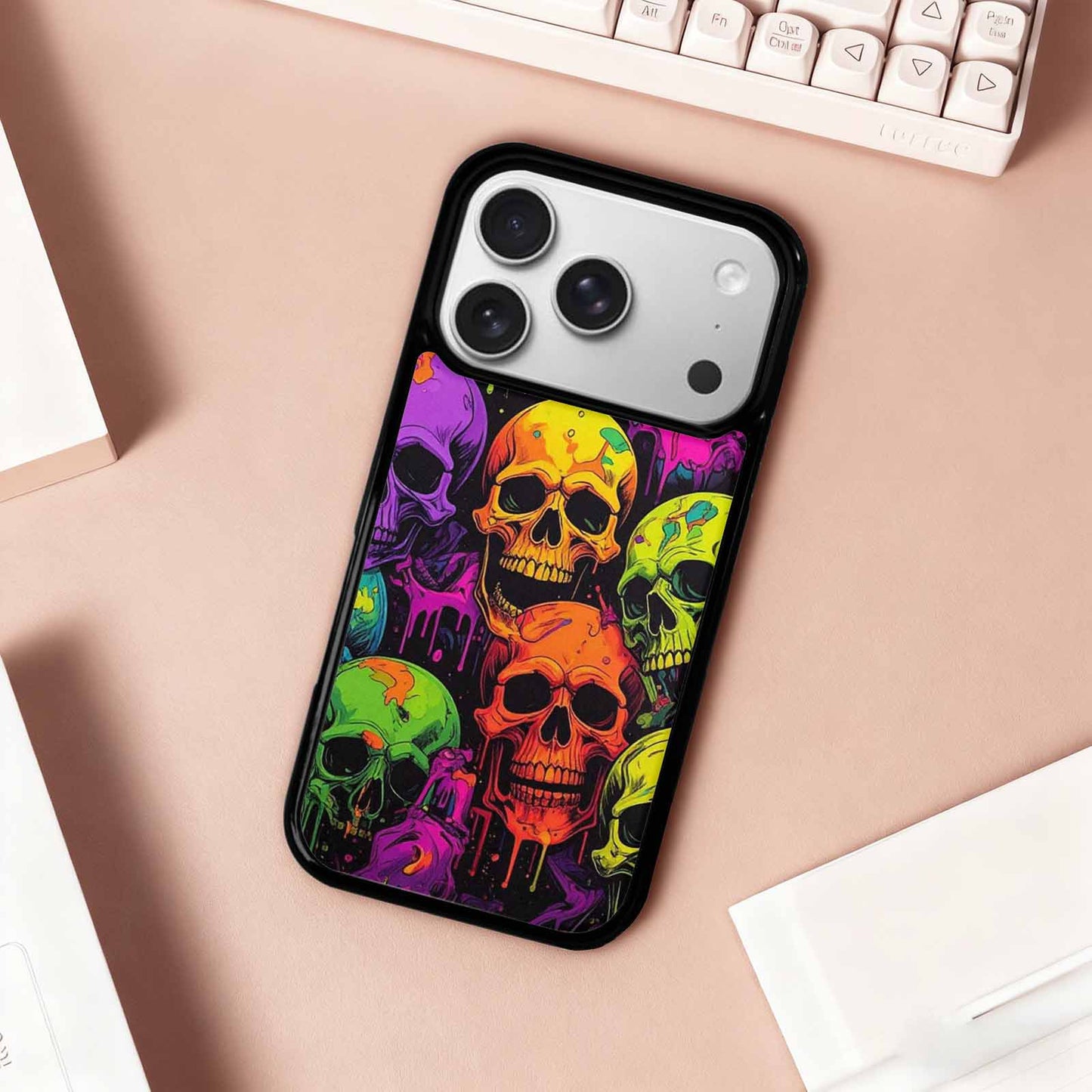 iPhone 17 Pro Case — Vibrant Camo Of Skeletons Neon Camo, Customized Protective Case