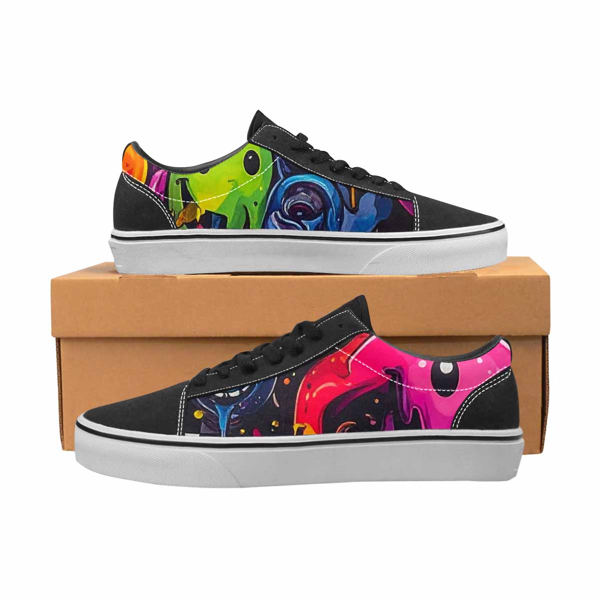 WOMEN'S Yellow Smiley Face Canvas Lace-Up Neon Fantasy Custom Shoes