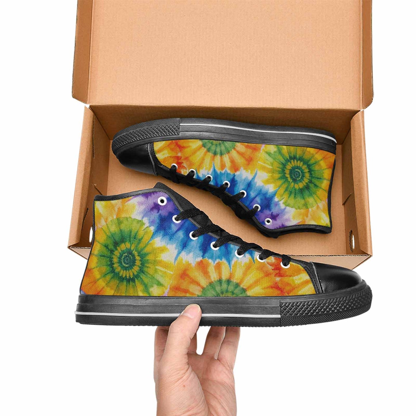 MEN'S Tie Dye Swirl High Top Canvas Cottagecore Custom Sneakers