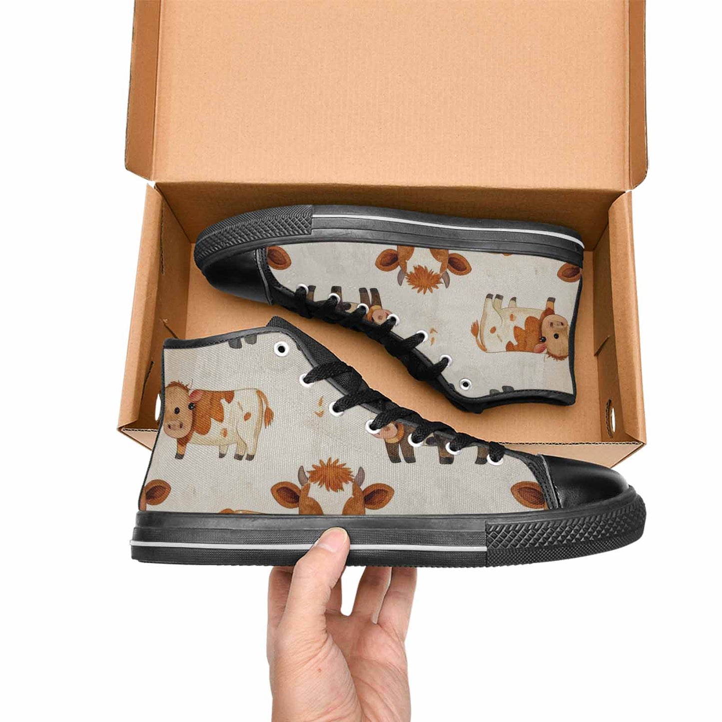 MEN'S Cow Animal Print High Top Canvas Neon Fantasy Sneakers