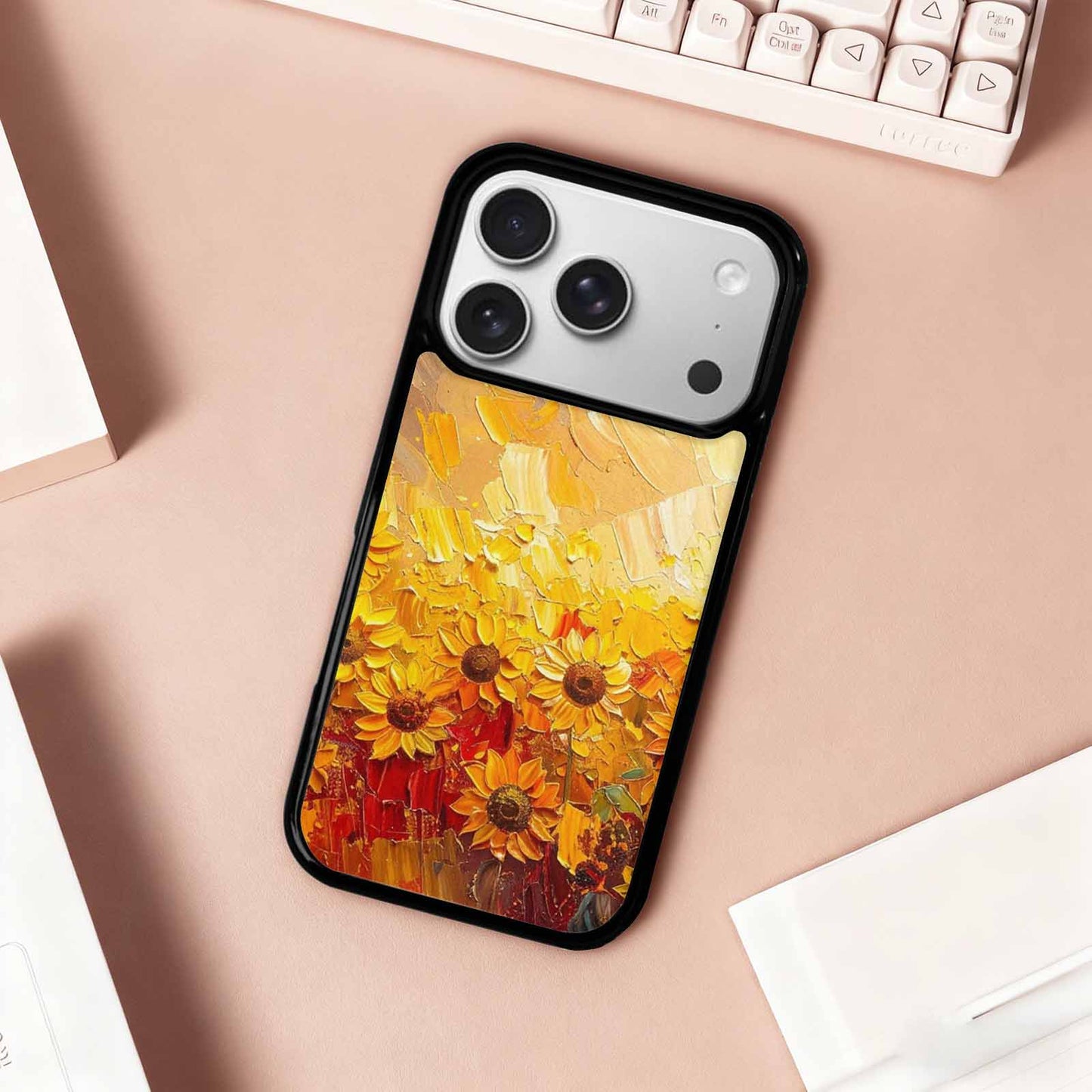 iPhone 17 Pro Case — Impressionist Sunflower Brushstroke Pattern Hundreds Floral, Custom Print Case Cover