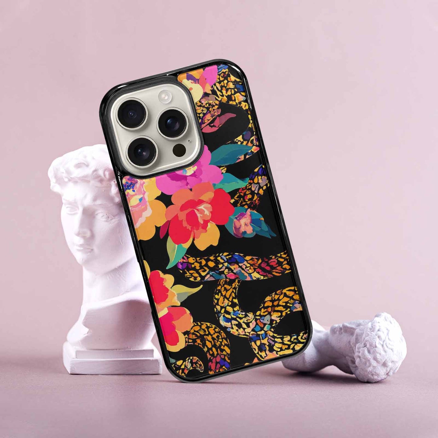 iPhone 16 Pro Case — Floral Snake Print, Custom Art Phone Cover